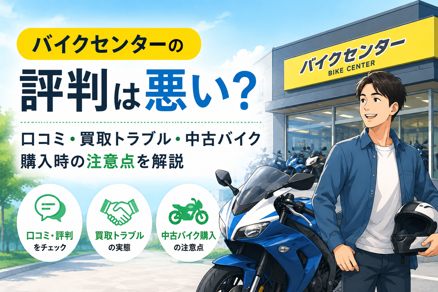 バイクセンターの評判は悪い？口コミ・買取トラブル・中古バイク購入時の注意点を解説